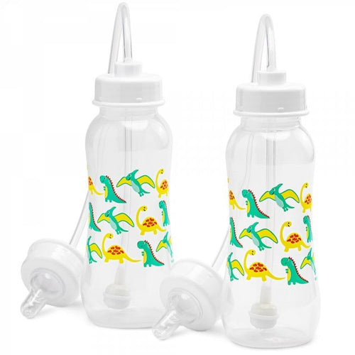 Hands-Free Baby Bottle - Anti-Colic Nursing System 9 oz Baby Bottle with Fast Flow Nipple/Teat 3m+ with Tube Straw Feeding System for Toddler (2 Bottles - Dinosaur)